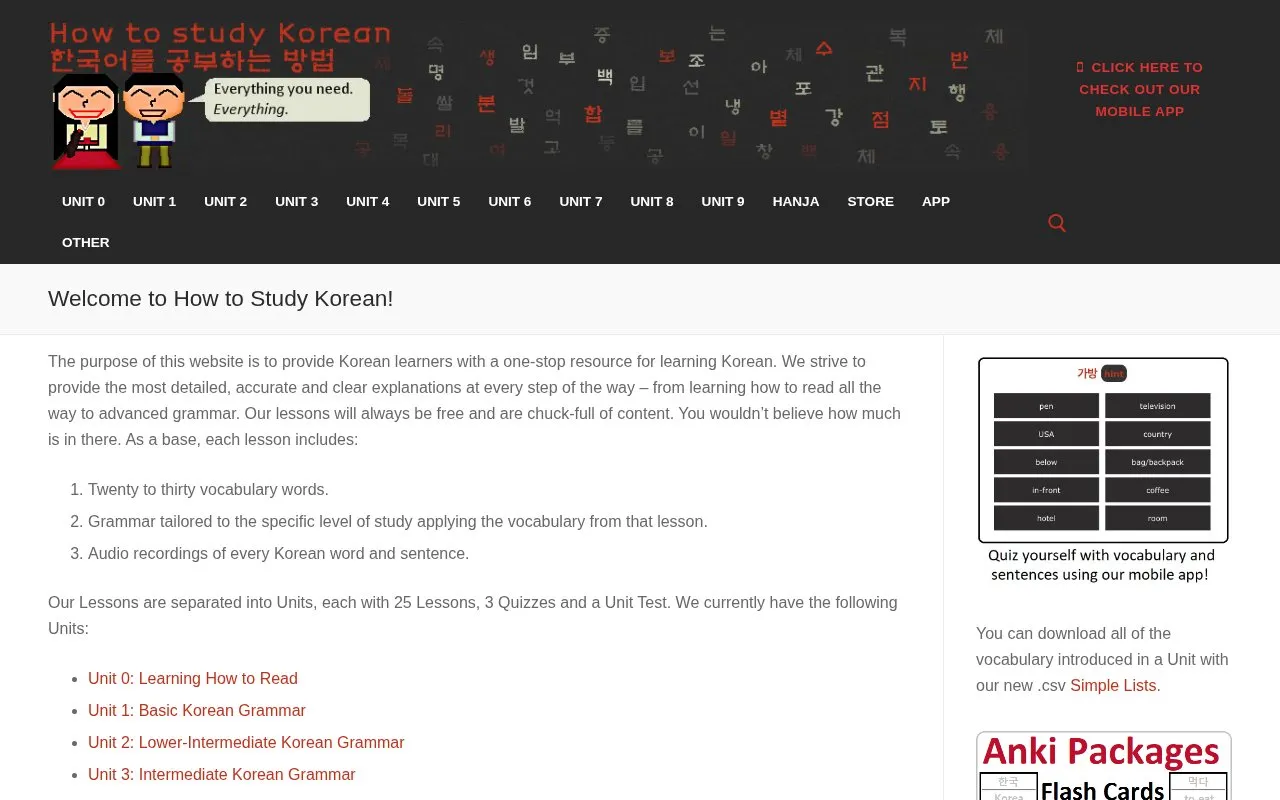 HowToStudyKorean homepage screenshot