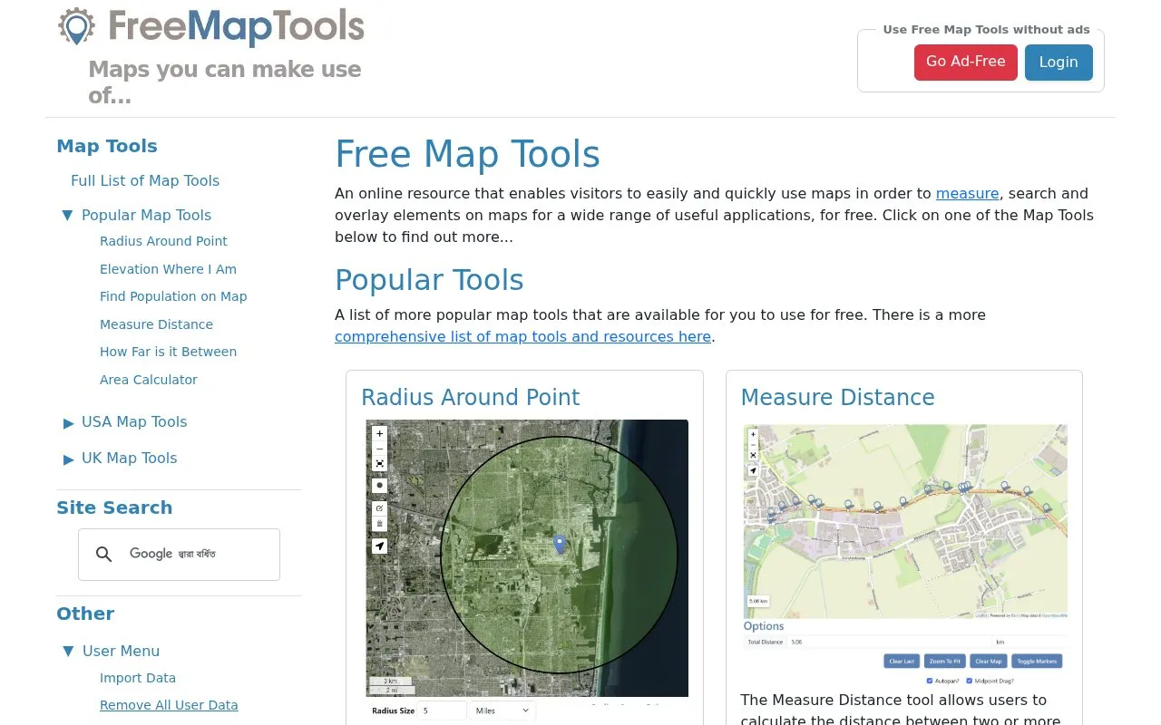 FreeMapTools homepage screenshot