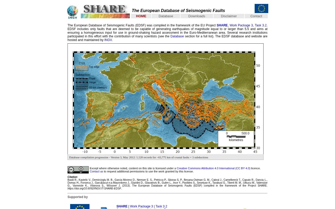 The European Database of Seismogenic Faults homepage screenshot