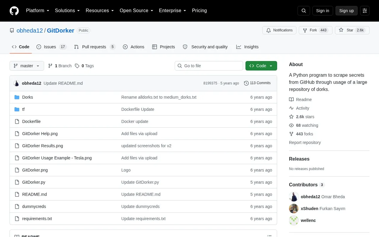 GitDorker homepage screenshot