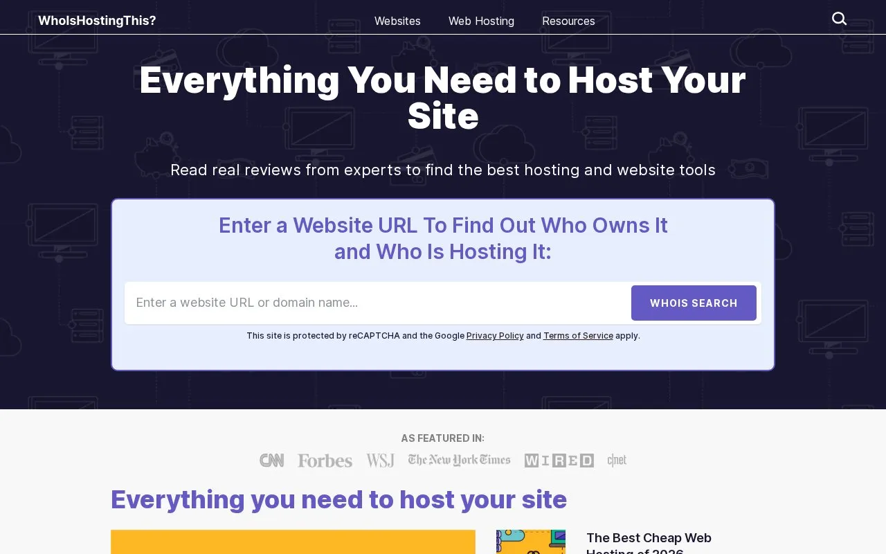 WhoIsHostingThis homepage screenshot