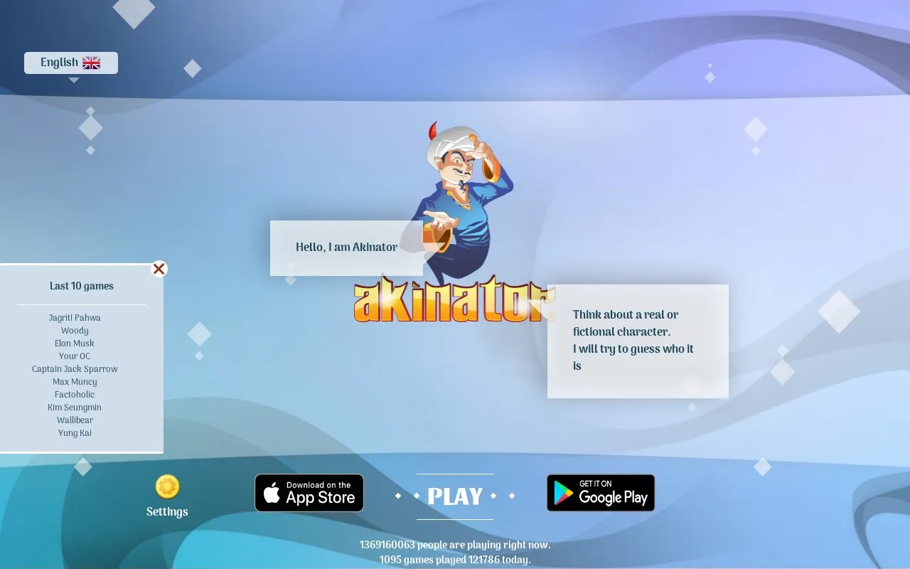 Akinator homepage screenshot