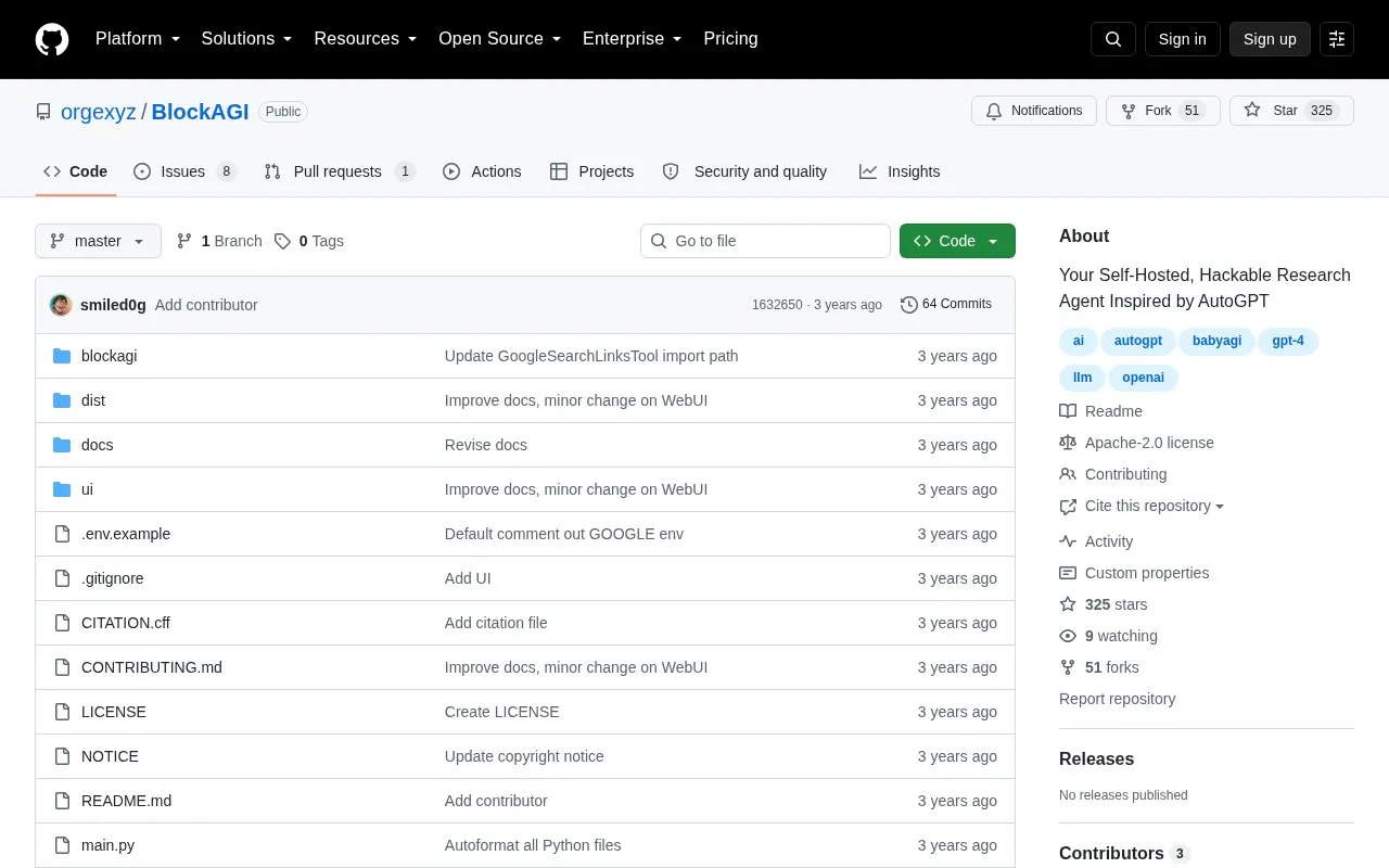 BlockAGI homepage screenshot