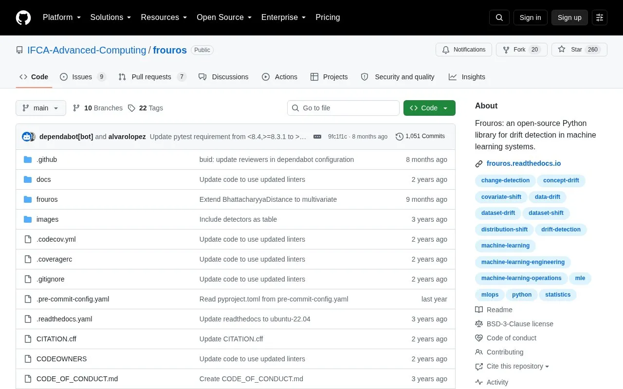 Frouros homepage screenshot