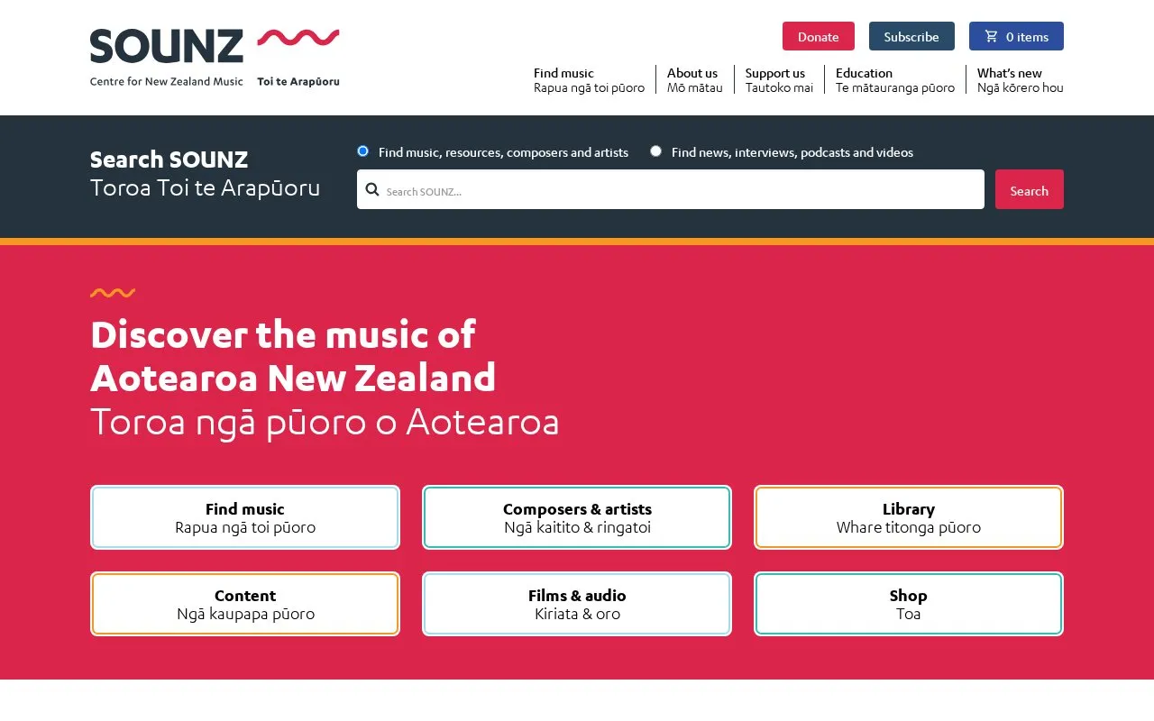 SOUNZ homepage screenshot
