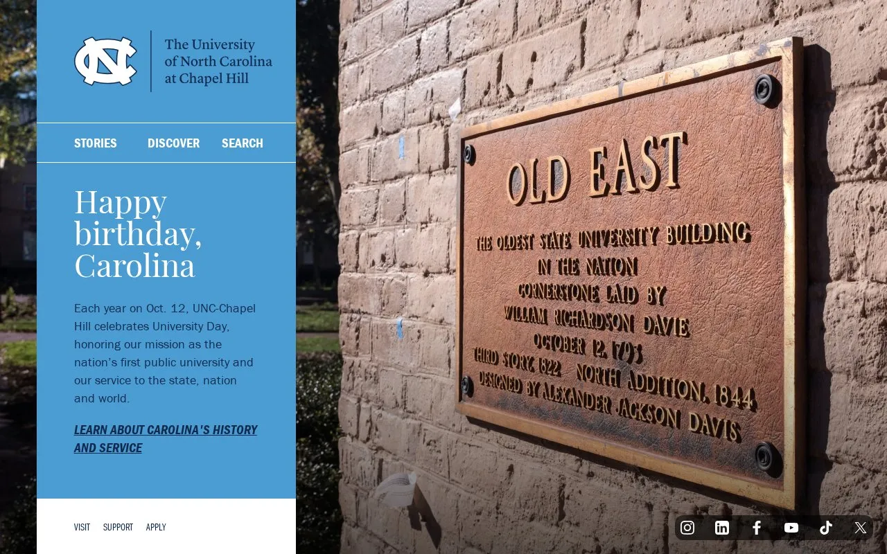University of North Carolina, Chapel Hill homepage screenshot