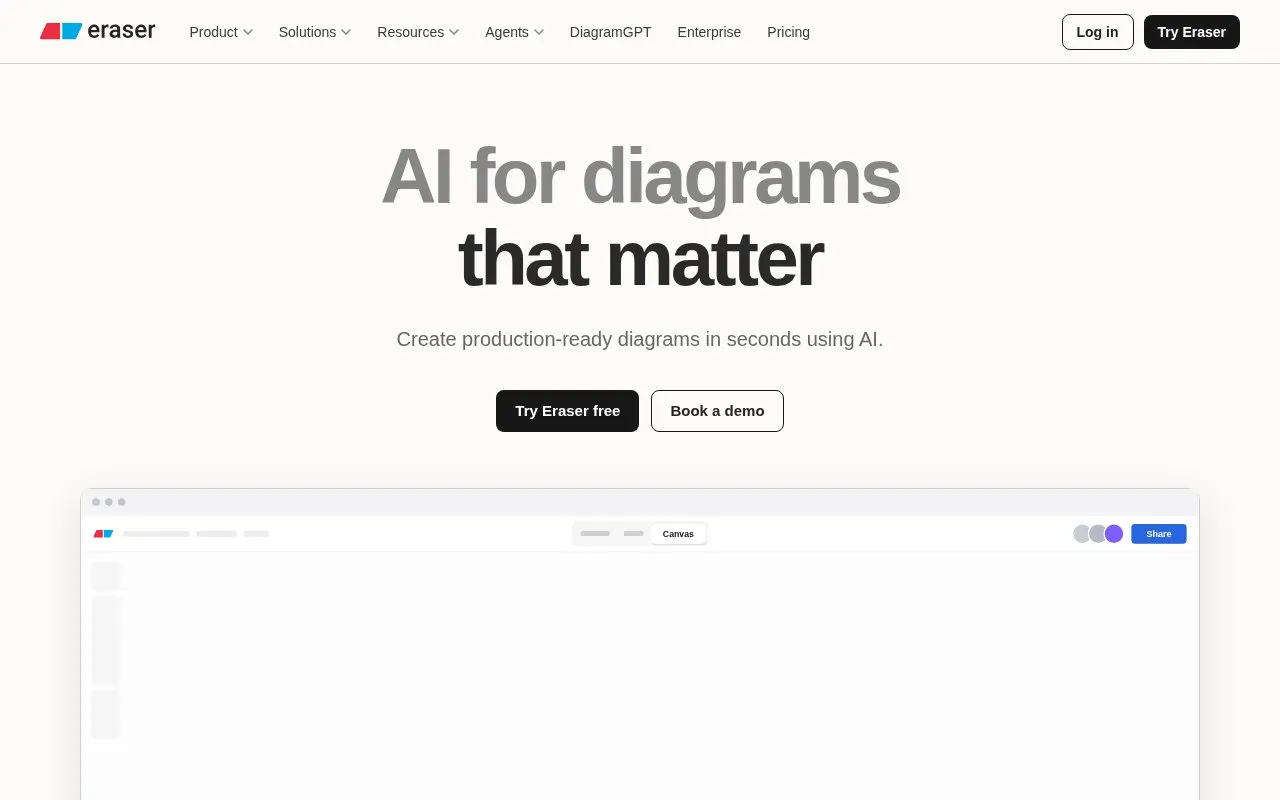 Eraser homepage screenshot