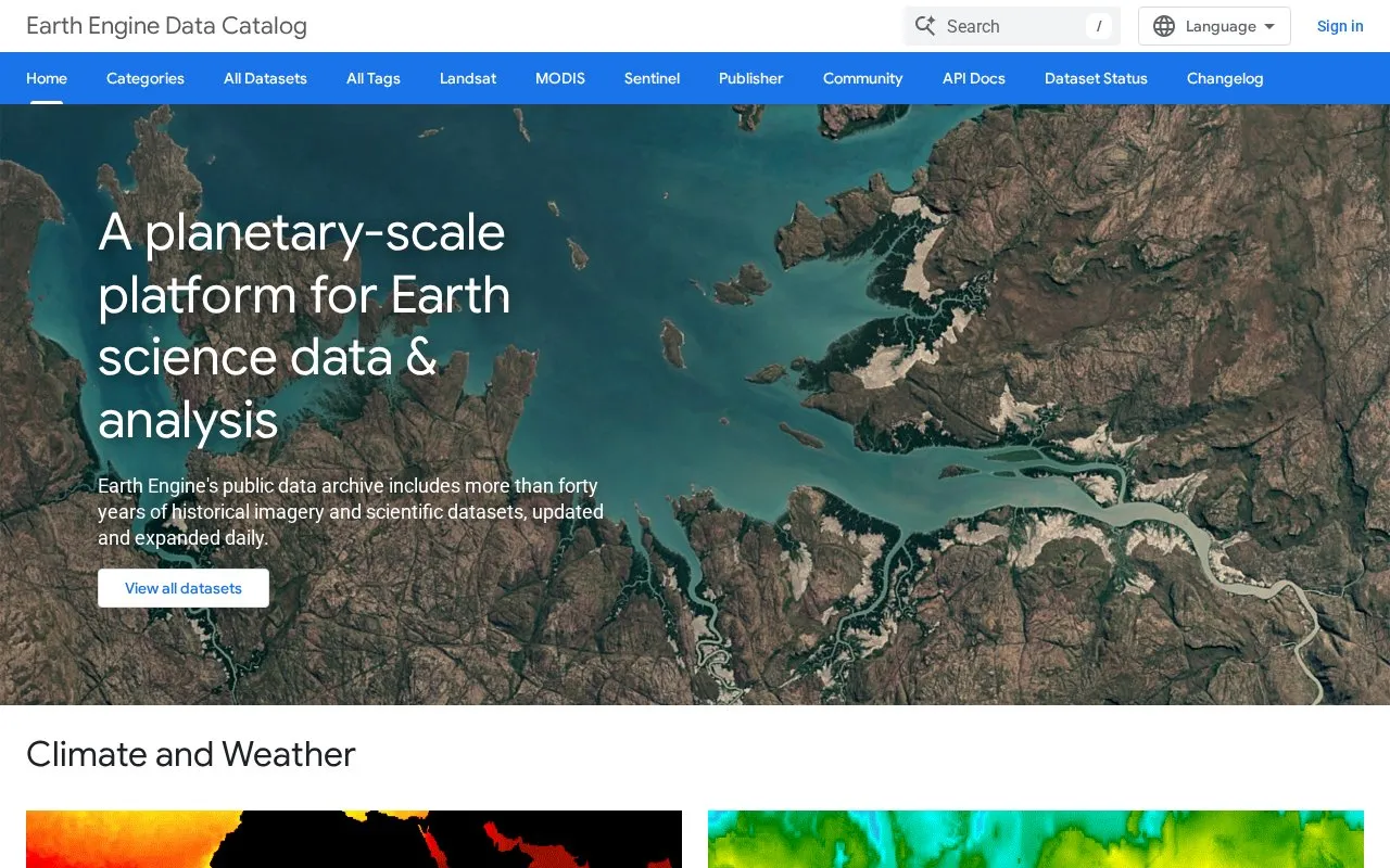 Earth Engine Dataset homepage screenshot