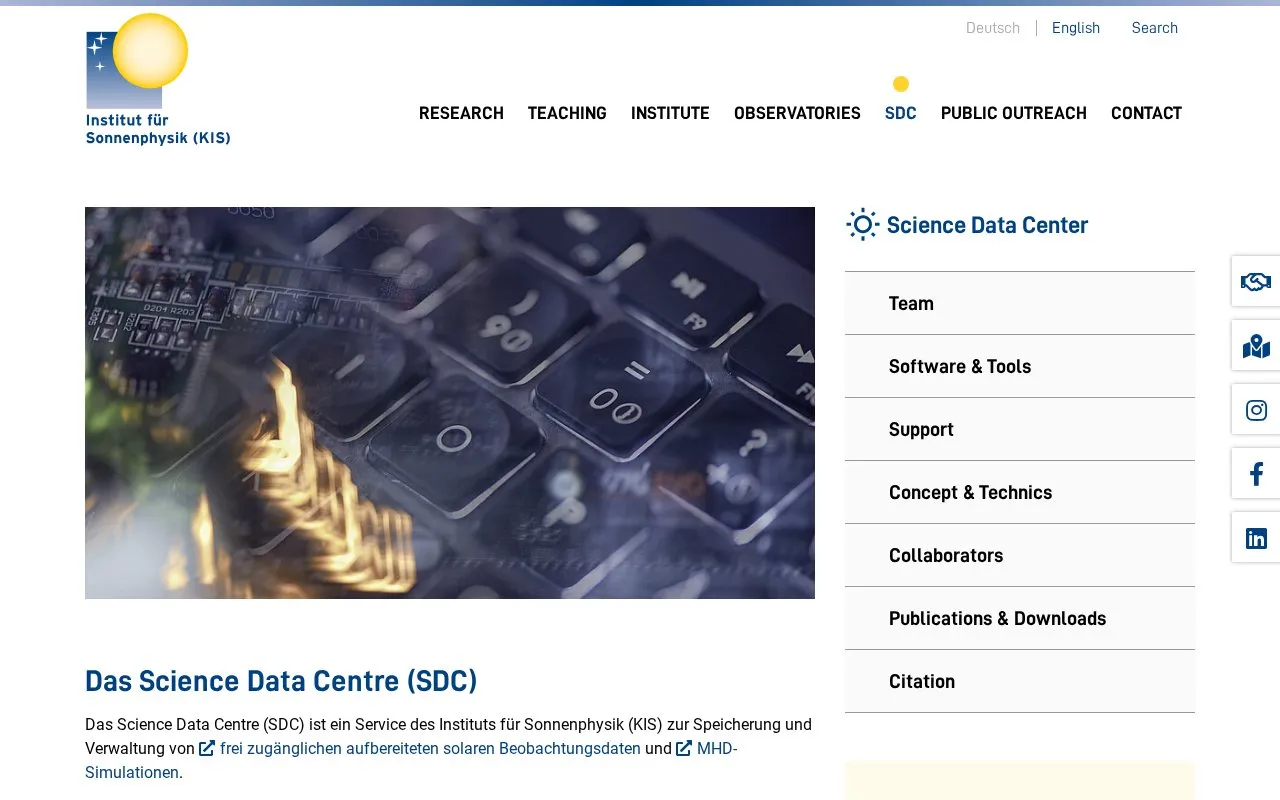 Science Data Centre Leibniz-Institute for Solarphysics homepage screenshot