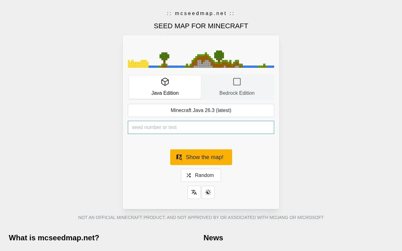 MCSeedMap homepage screenshot