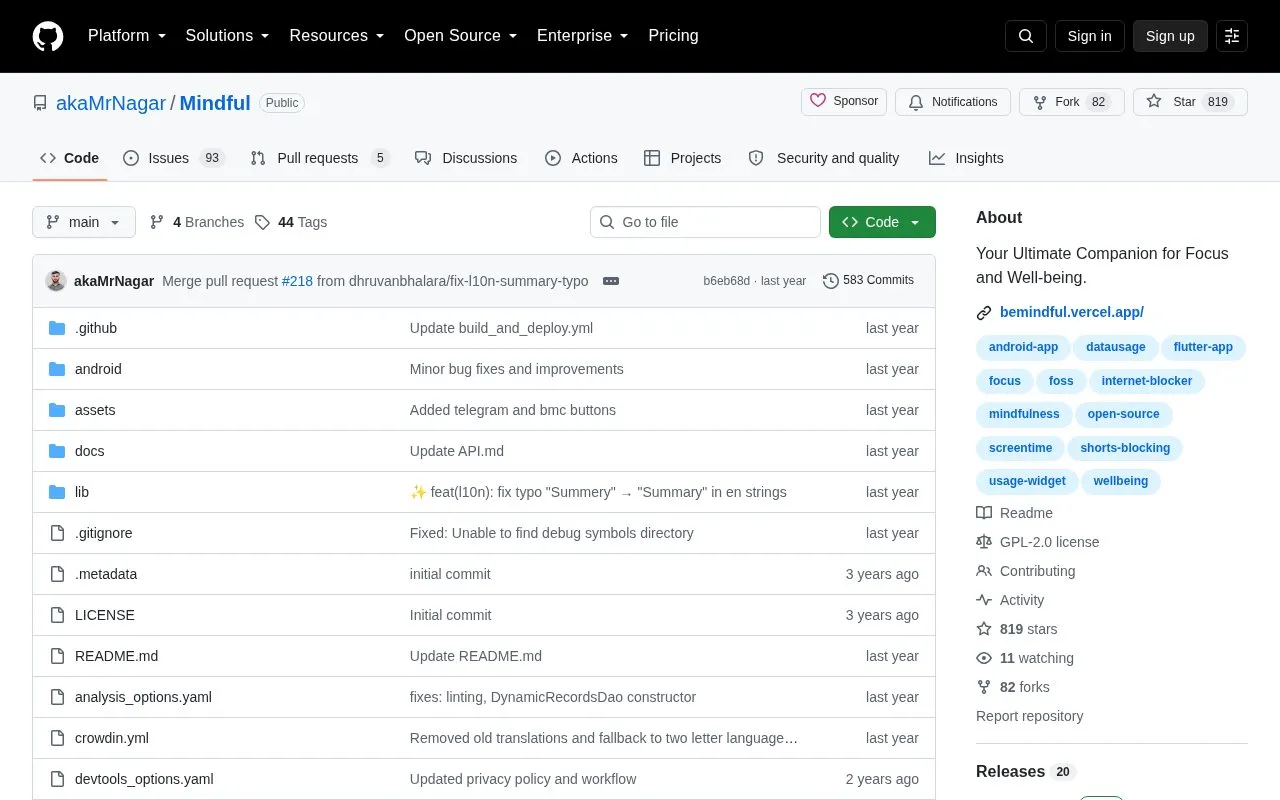 Mindful homepage screenshot