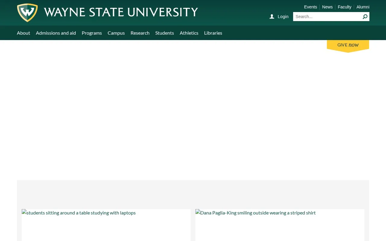 Wayne State University homepage screenshot