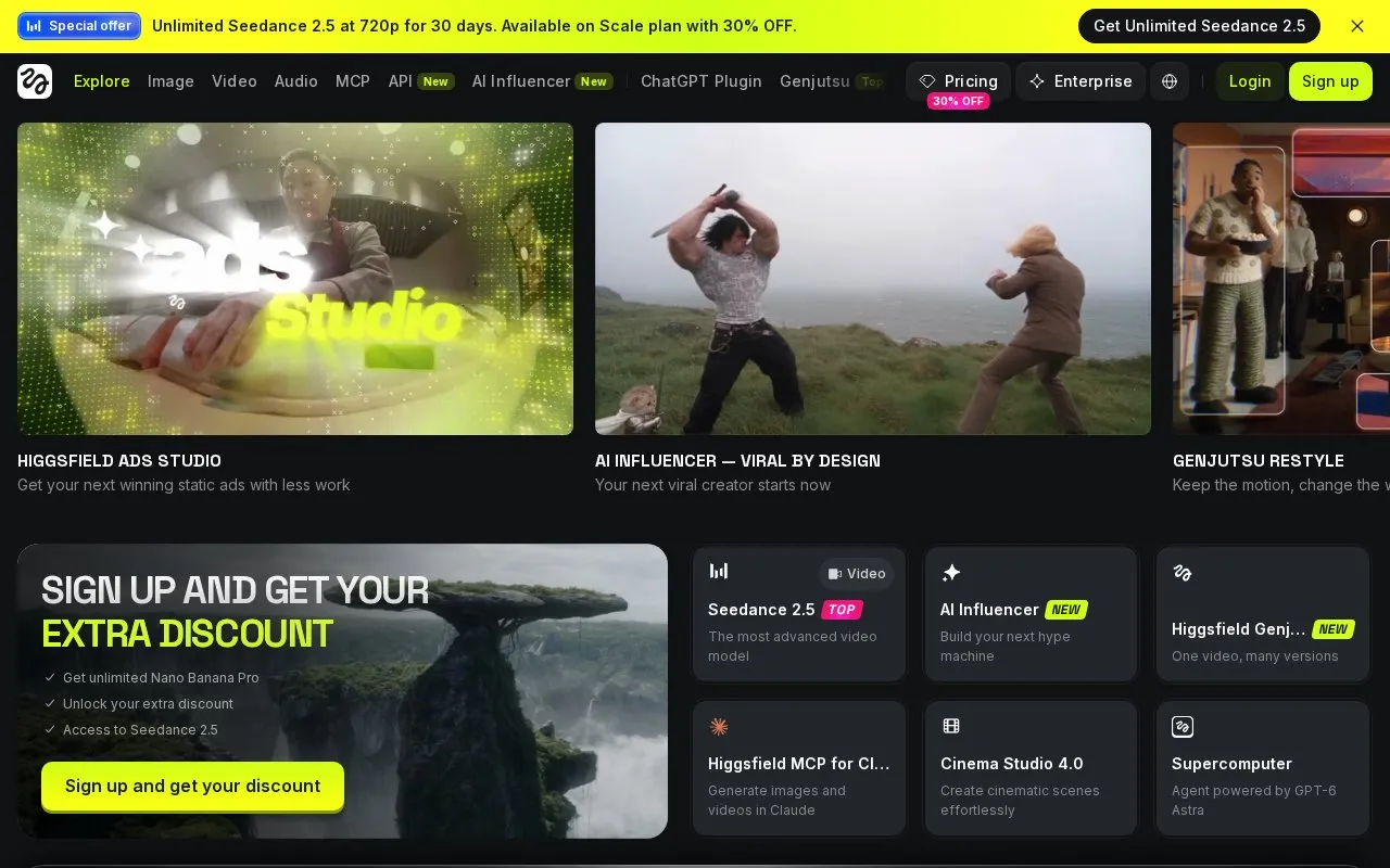 Higgsfield homepage screenshot