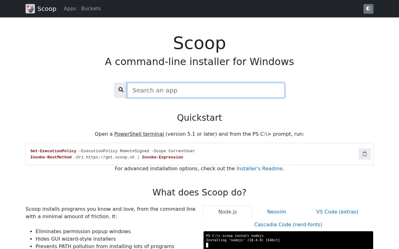Scoop homepage screenshot
