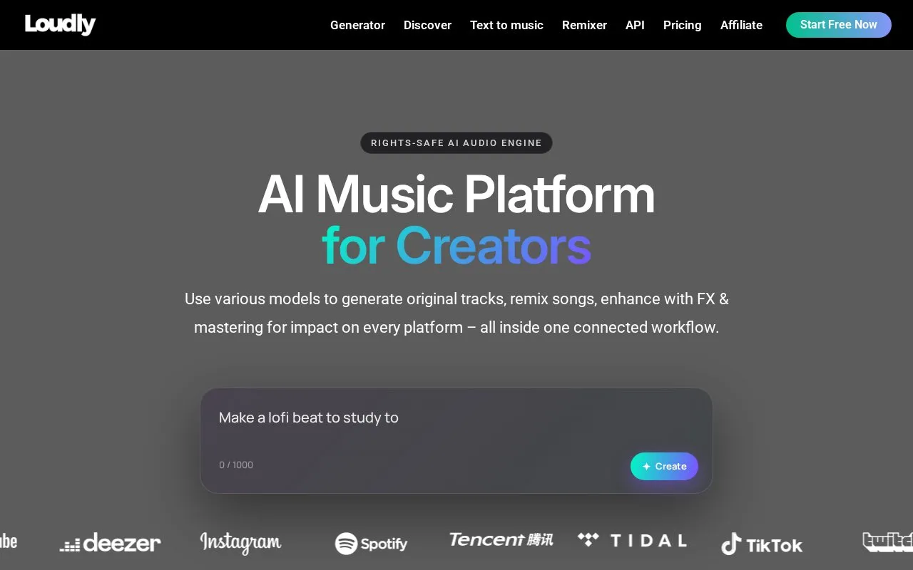 Loudly homepage screenshot