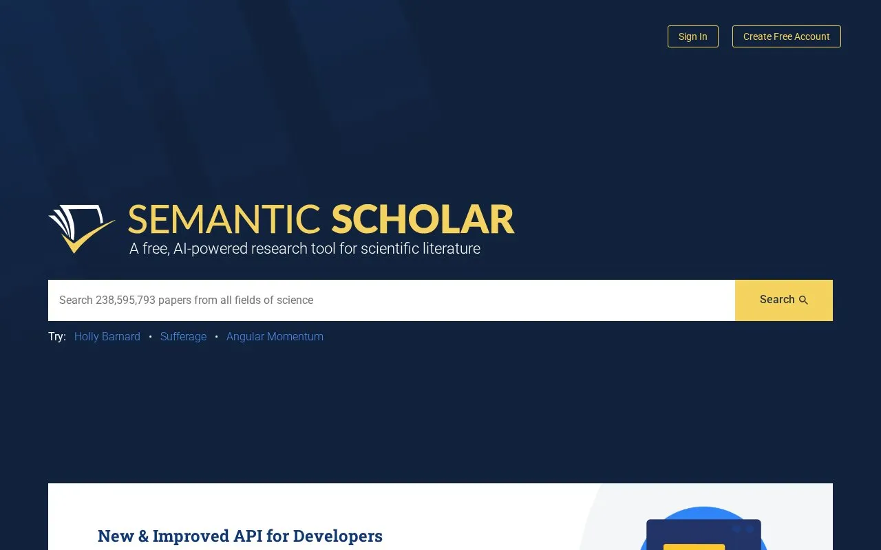 Semantic Scholar homepage screenshot