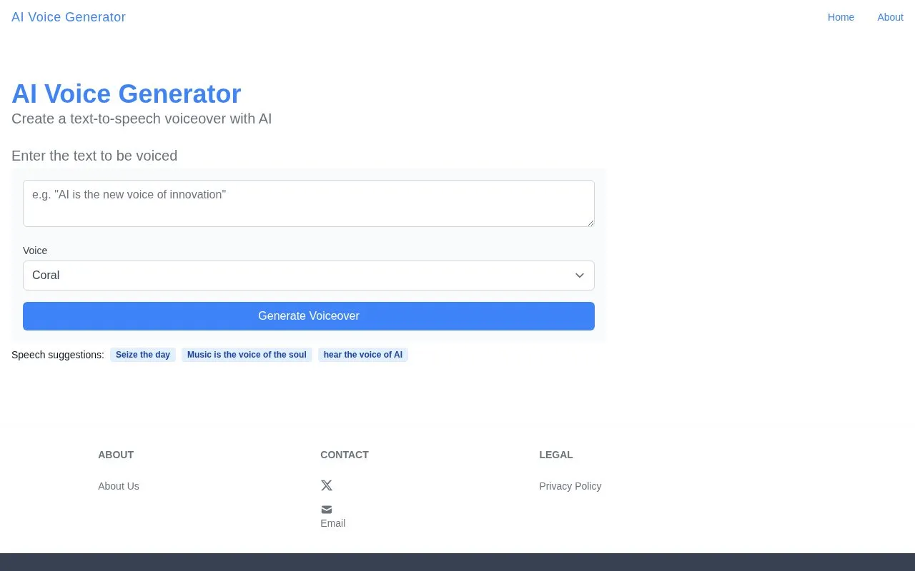 AI Voice Generator homepage screenshot