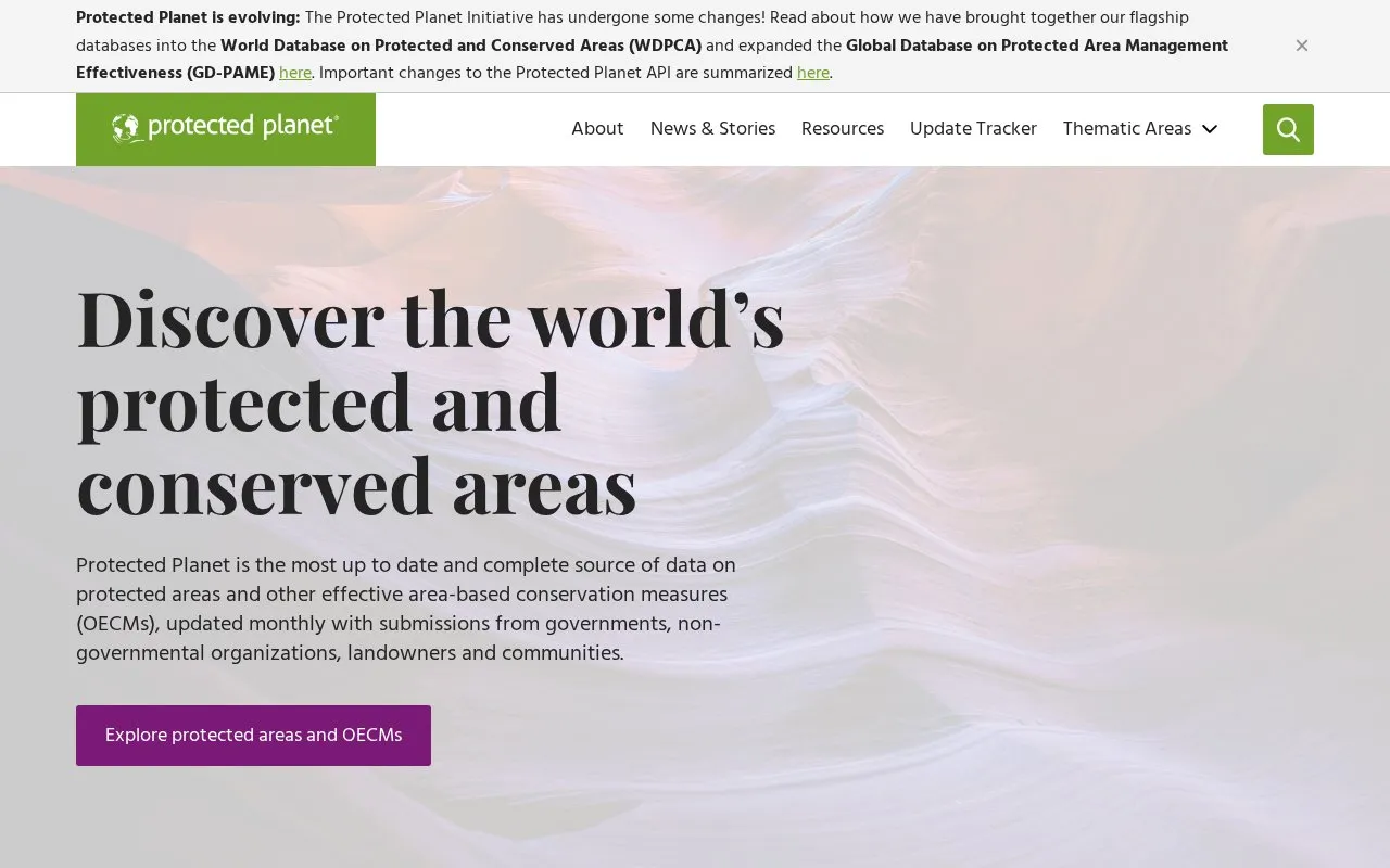 Protected Planet homepage screenshot