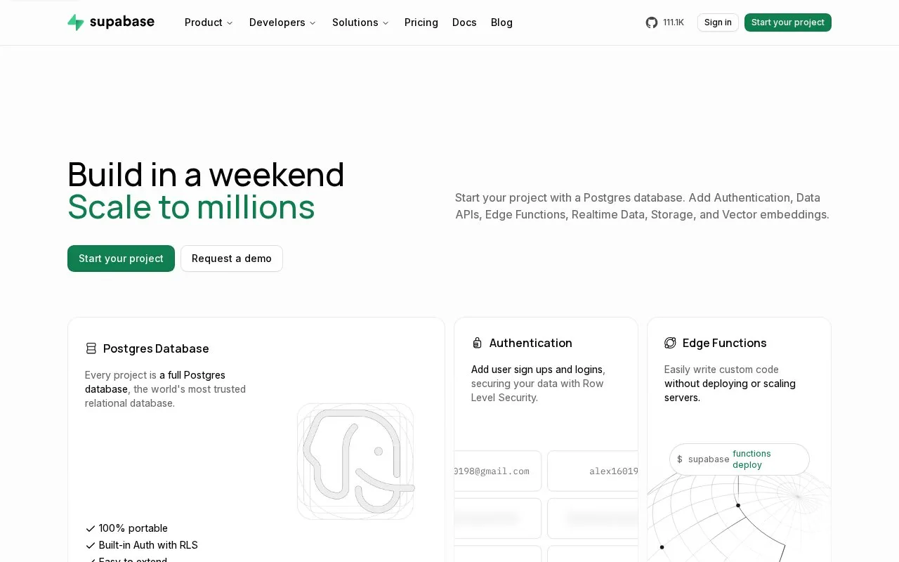 Supabase homepage screenshot