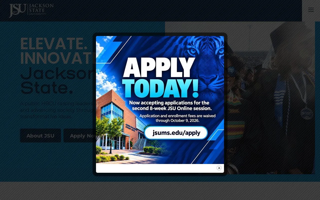 Jackson State University homepage screenshot