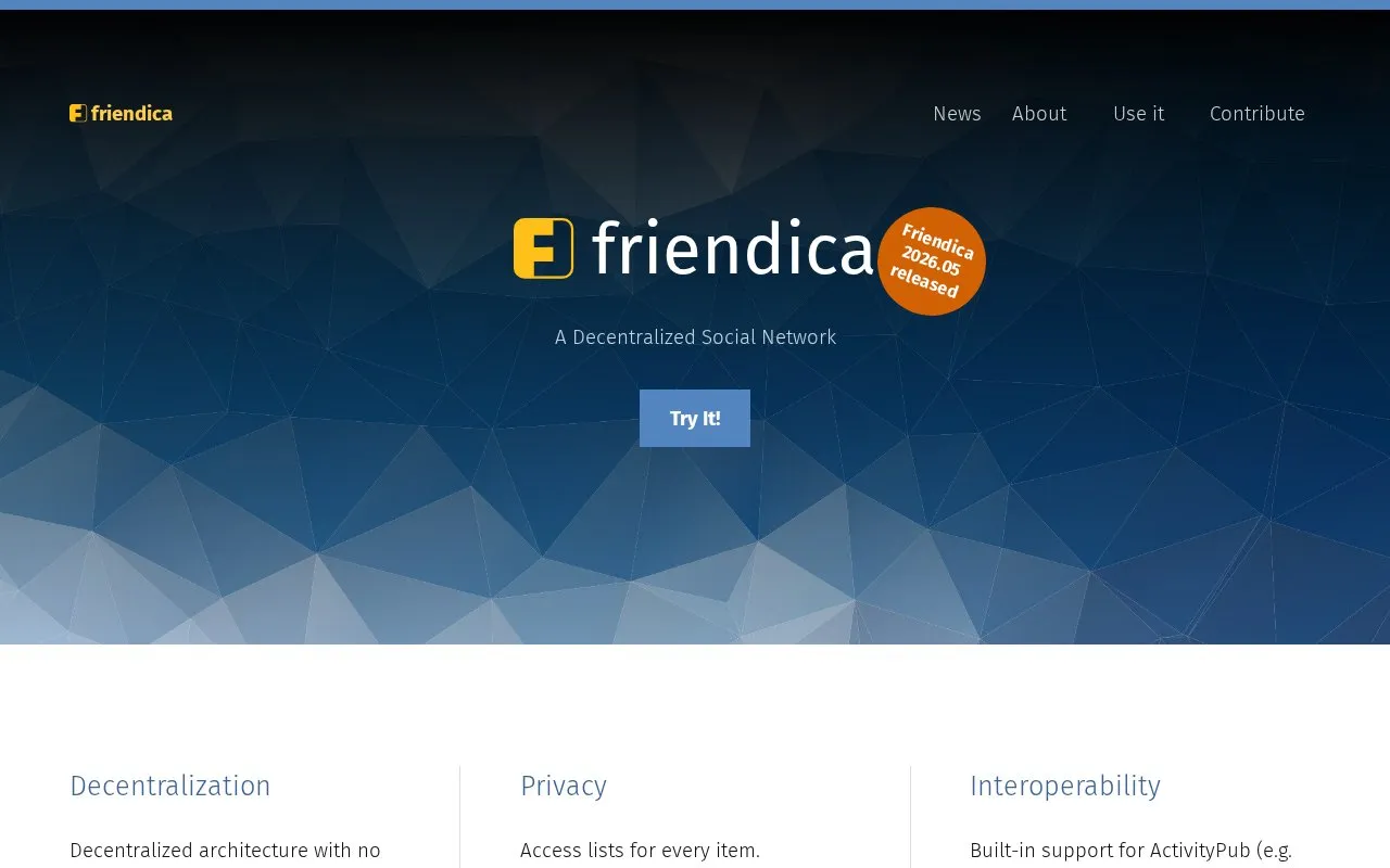 Friendica homepage screenshot
