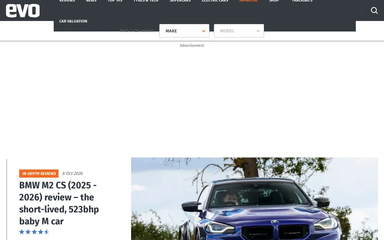 evo homepage screenshot