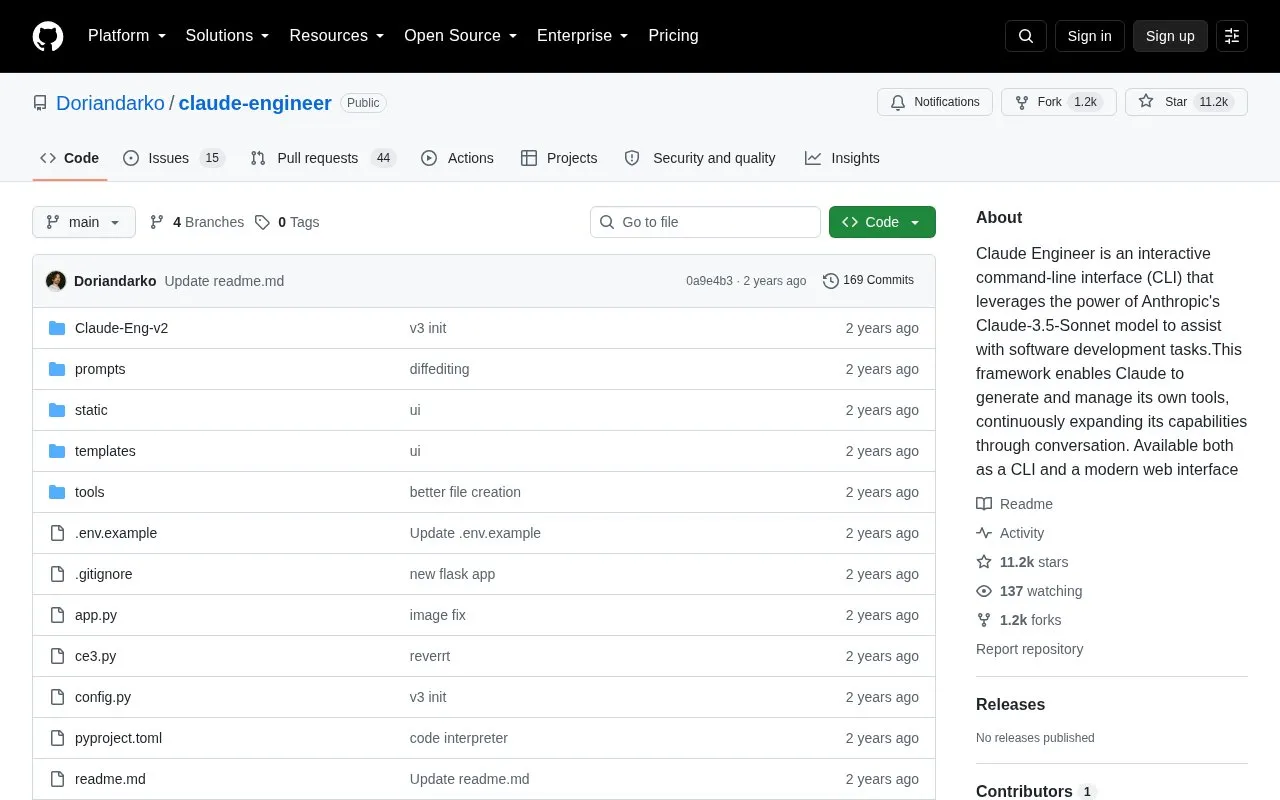 Claude Engineer homepage screenshot