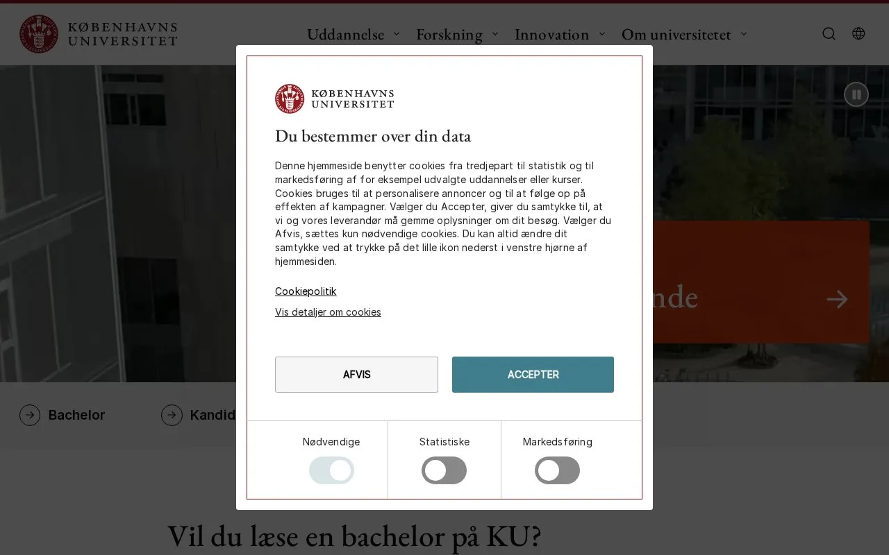 University of Copenhagen homepage screenshot