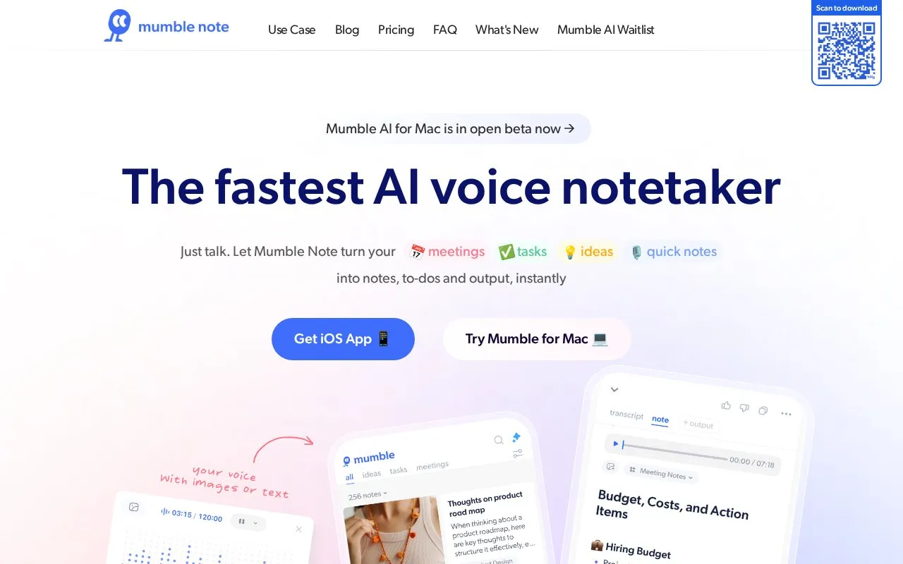 Mumble Note homepage screenshot