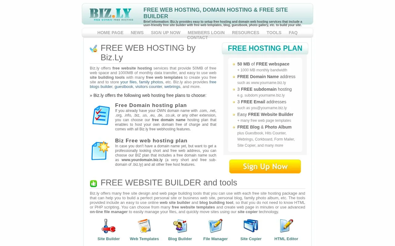 Biz.ly homepage screenshot
