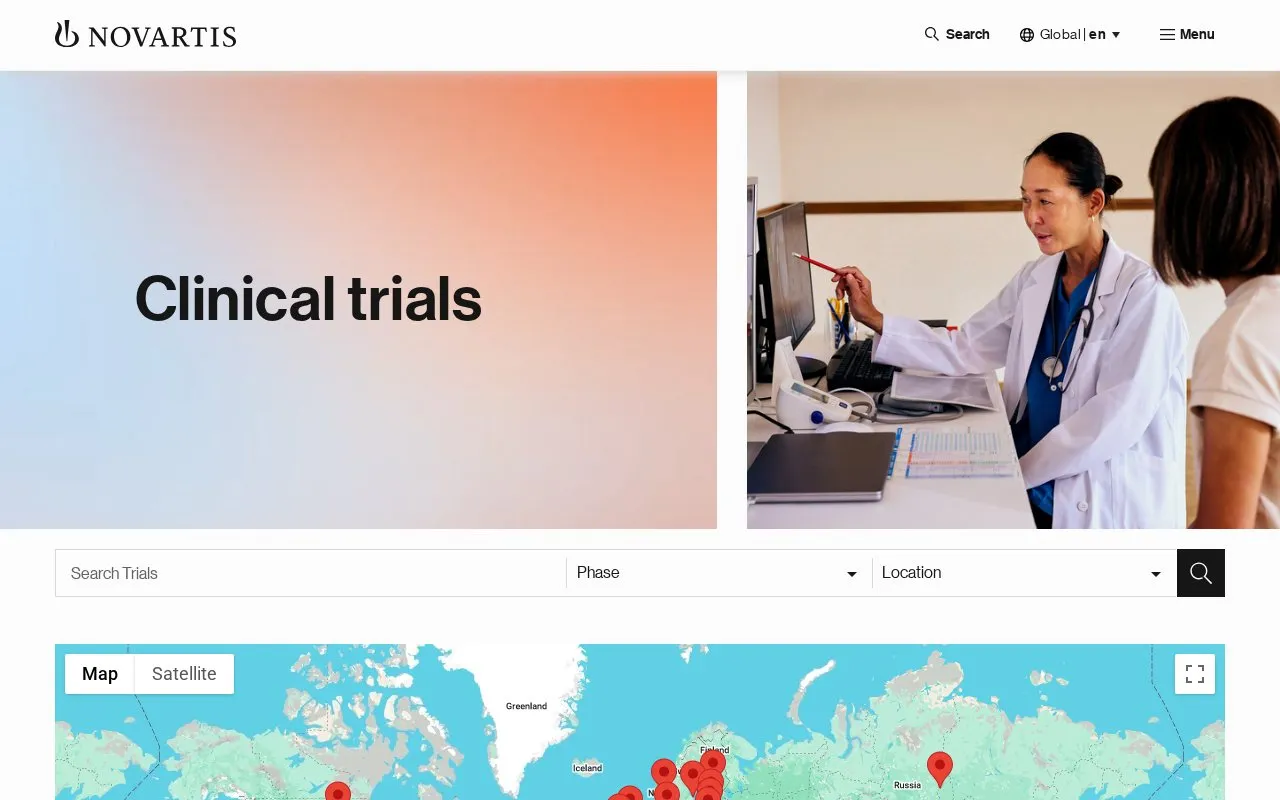 Novartis Clinical Trial Results Database homepage screenshot