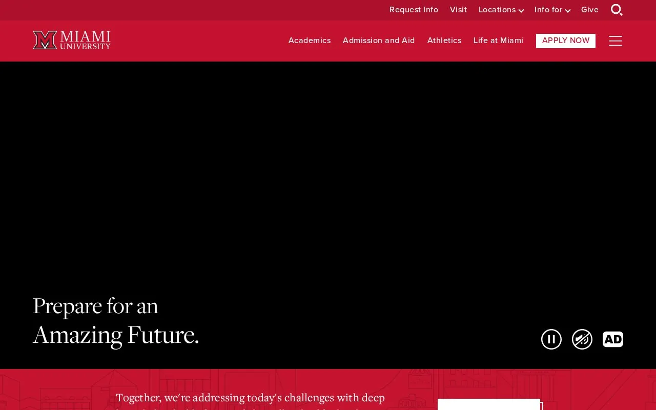 Miami University of Ohio homepage screenshot