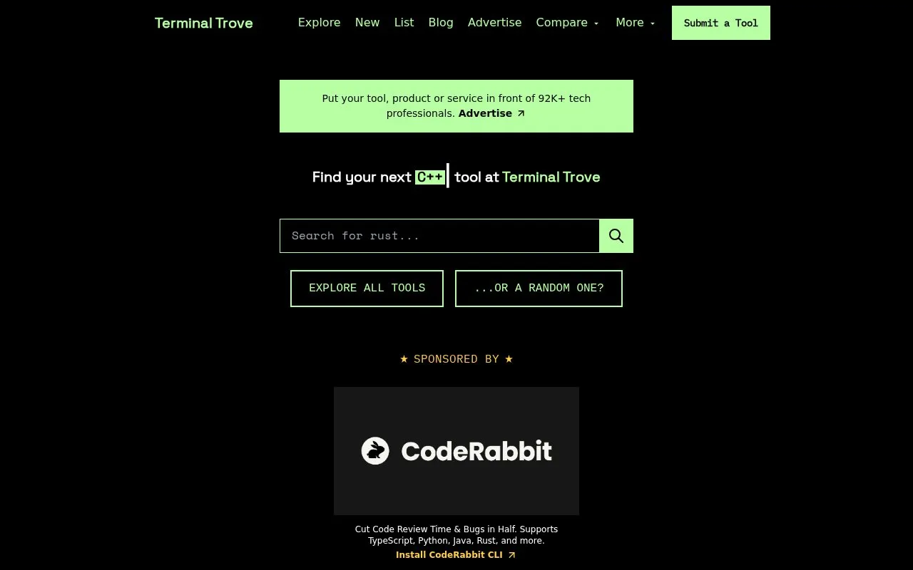 TerminalTrove homepage screenshot