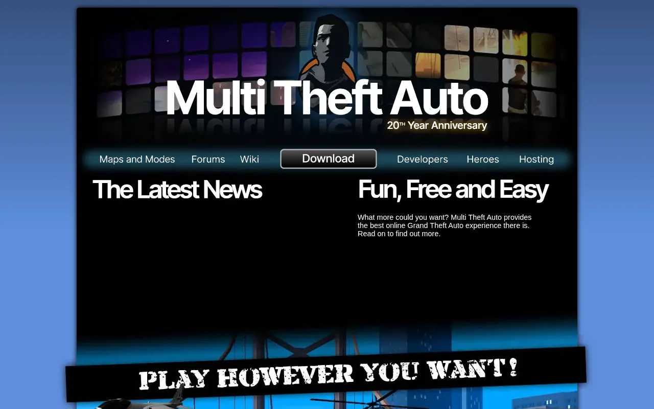 Multi Theft Auto homepage screenshot
