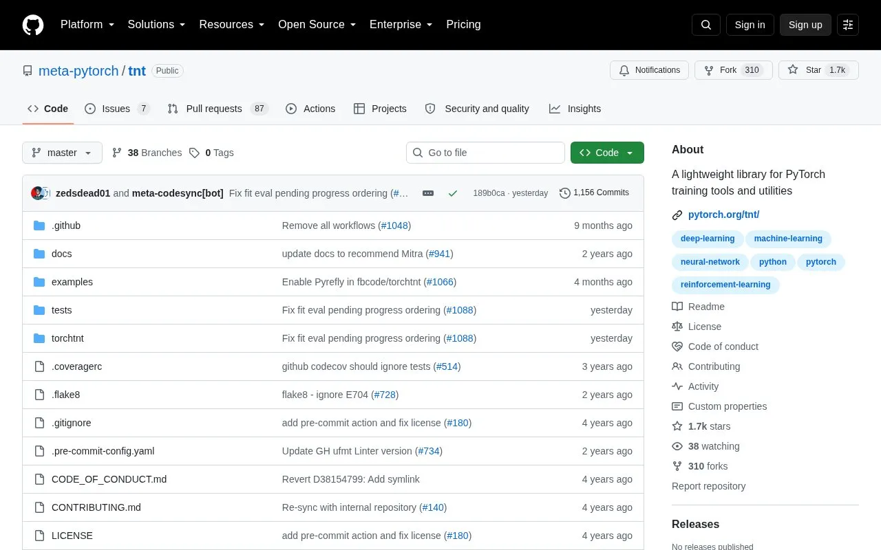 PyTorchNet homepage screenshot