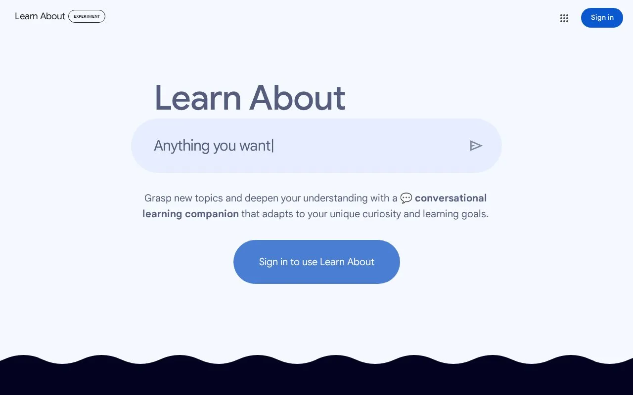 Learn About homepage screenshot
