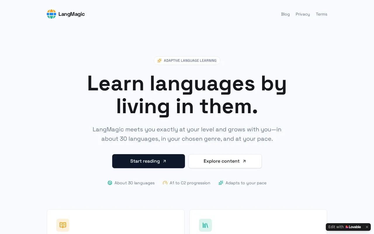 LangMagic homepage screenshot