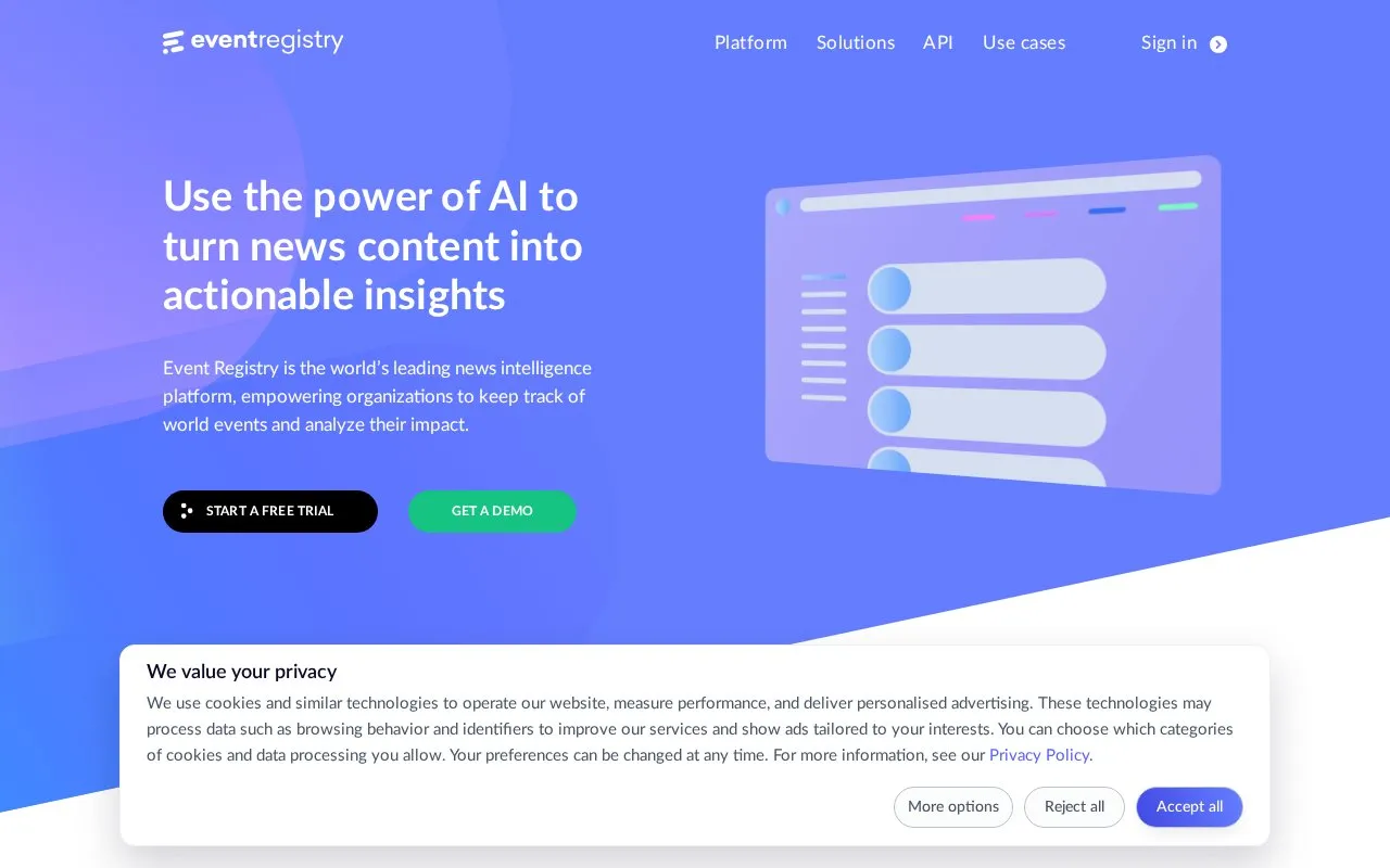 Event Registry homepage screenshot