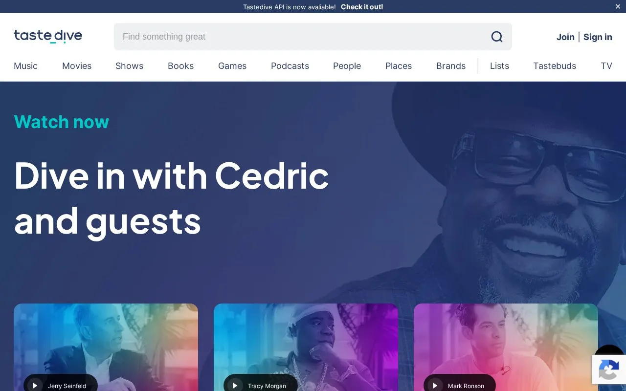 TasteDive homepage screenshot