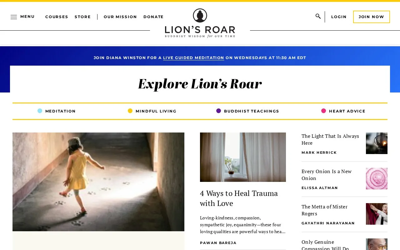 Lion's Roar homepage screenshot