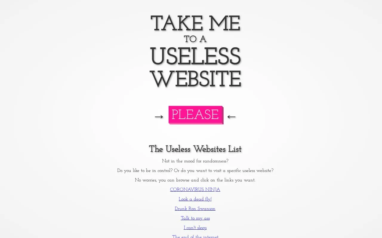 Theuselessweb homepage screenshot