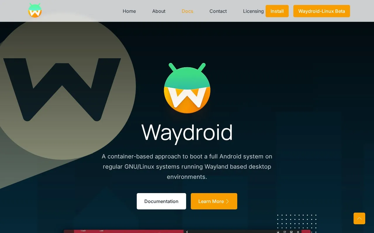 Waydroid homepage screenshot