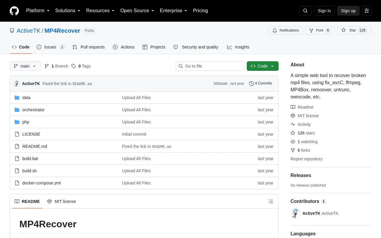 MP4Recover homepage screenshot