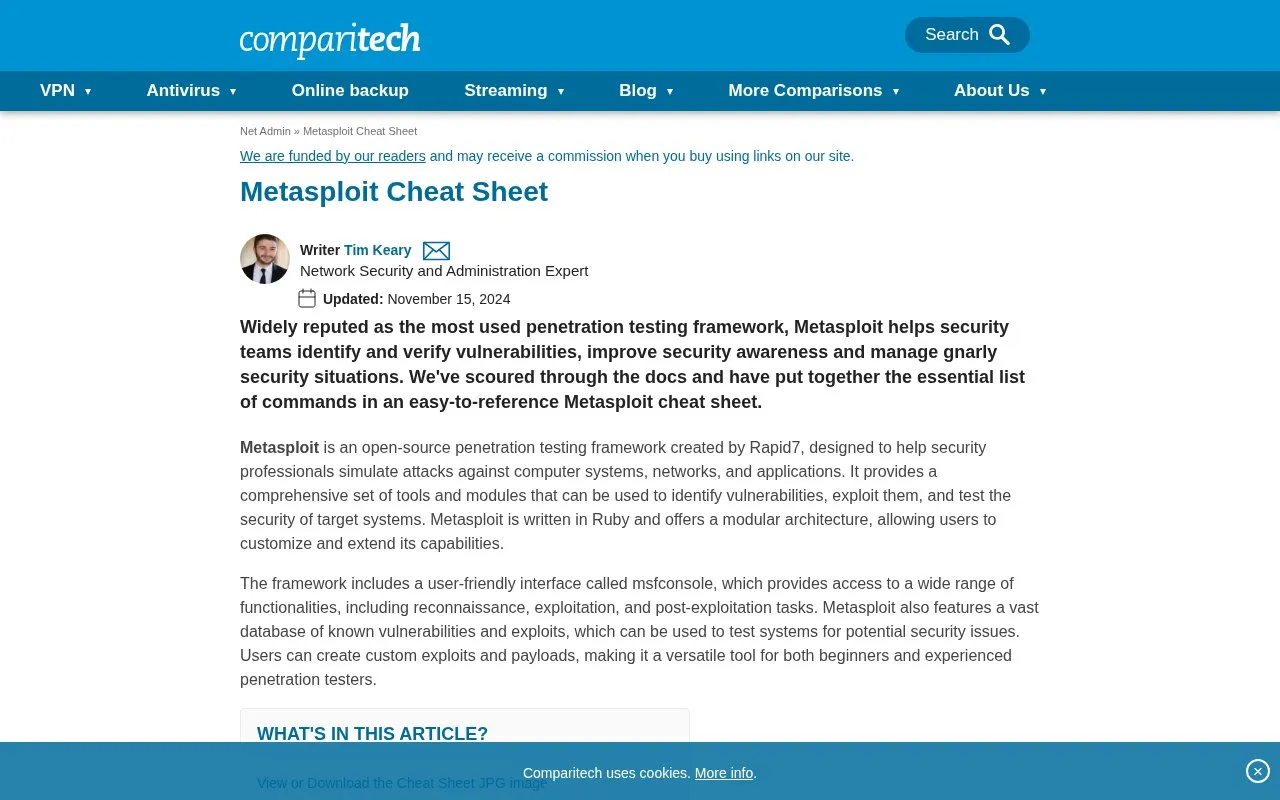 Cheatsheet homepage screenshot