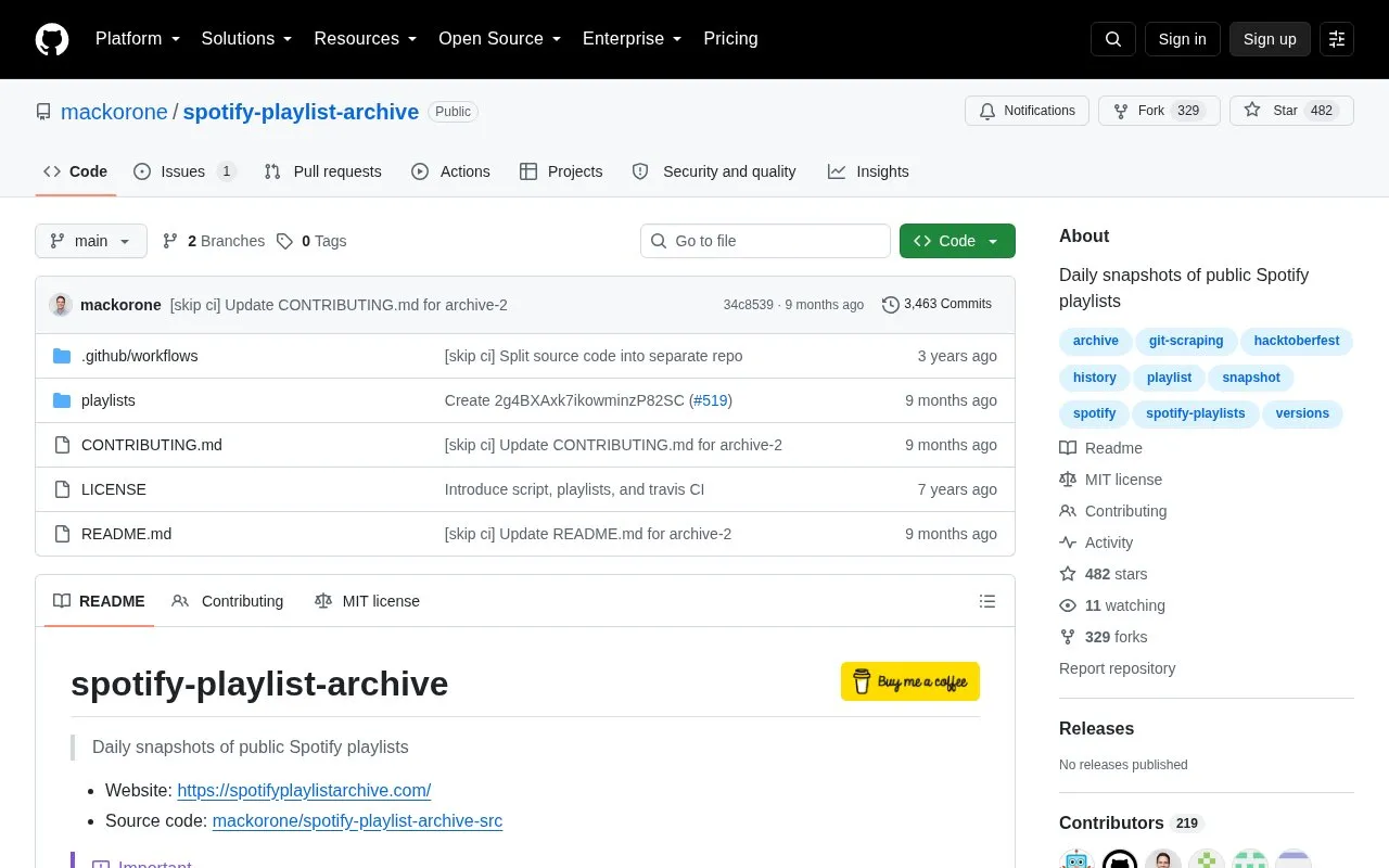 Spotify Playlist Archive homepage screenshot