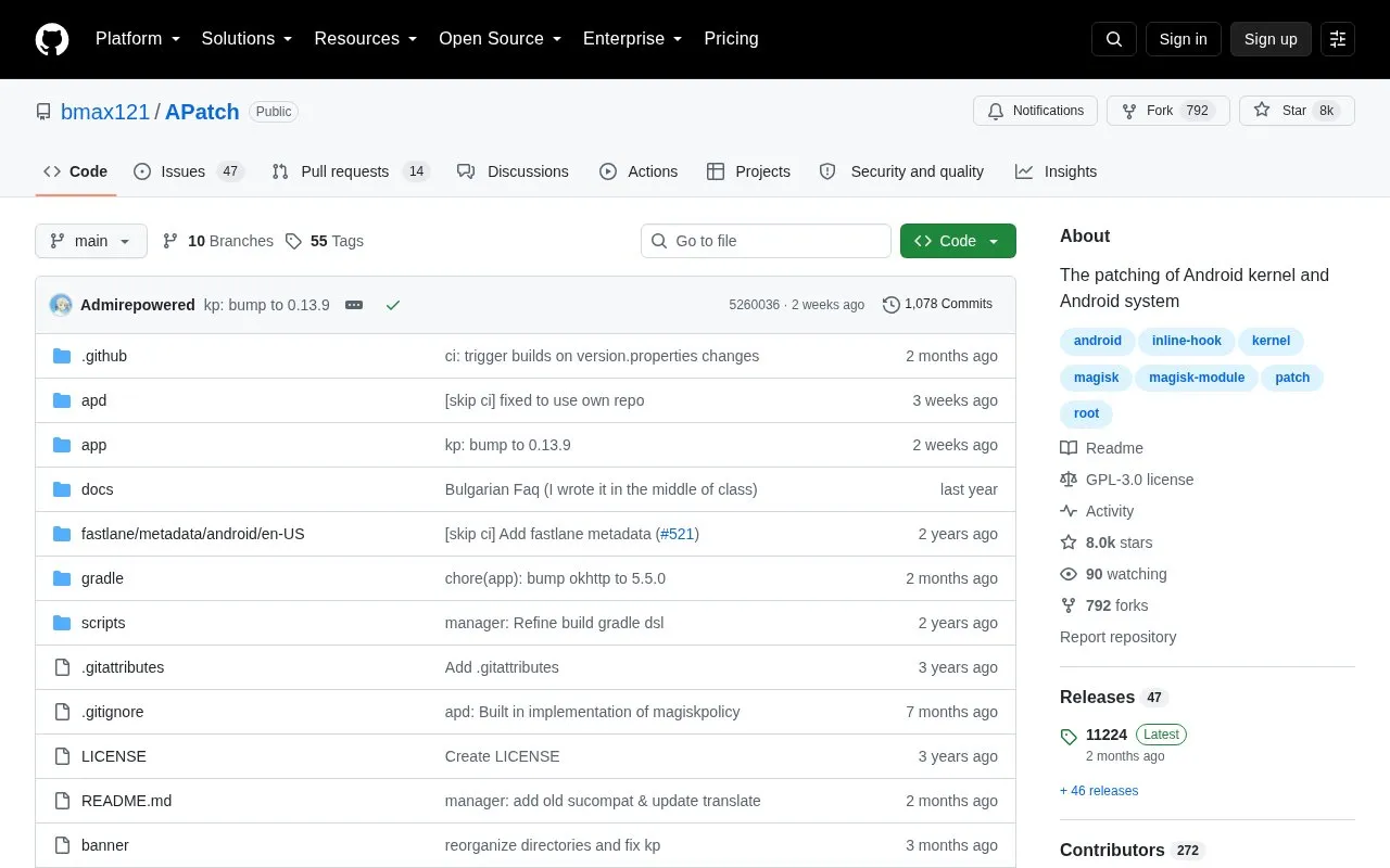 APatch homepage screenshot
