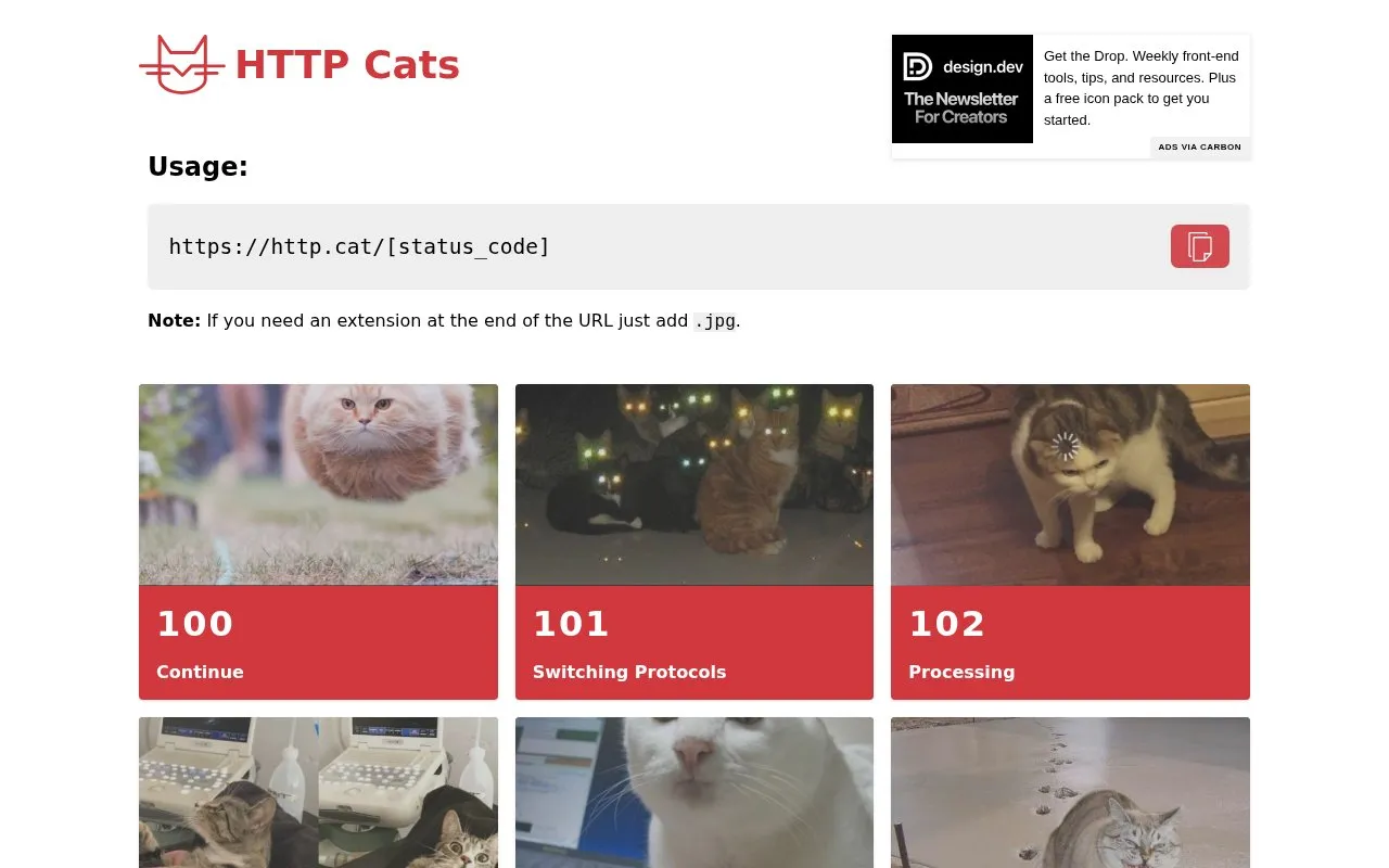 HTTP Cats homepage screenshot