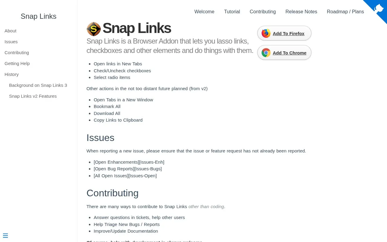 Snap Links Plus homepage screenshot