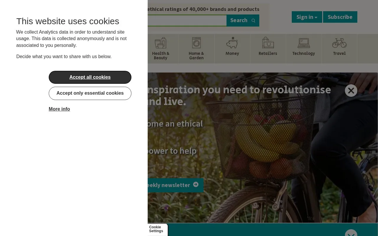 Ethical Consumer homepage screenshot