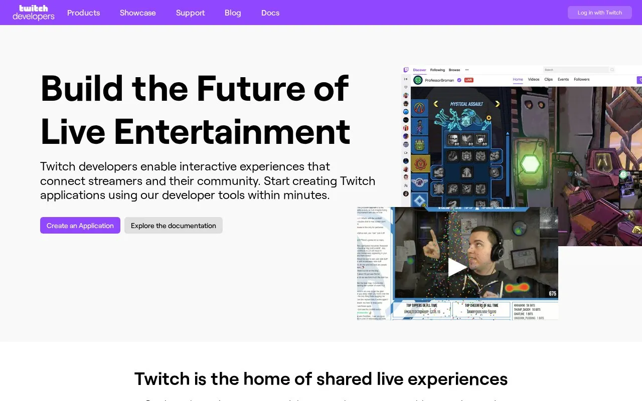 Twitch Developers homepage screenshot